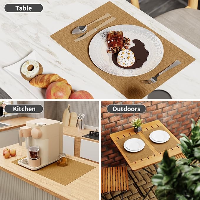 Cloth Placemats, Set of 6 Heat-Resistant Cotton Linen Blend Double Layered Machine Washable Place Mats, Wrinkle Free Thick Fabric Dining Table Mats for Indoors & Outdoors (Natural Linen, 6)