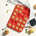 2 Pack 24 Cups Silicone Mini Muffin Pan with Metal Reinforced Frame Silicone Molds Cupcake Cake Baking Cheesecake Pans Cookie Baking Chocoflan Cupcake Mold Mini Bundt Cake Pan Women Gift