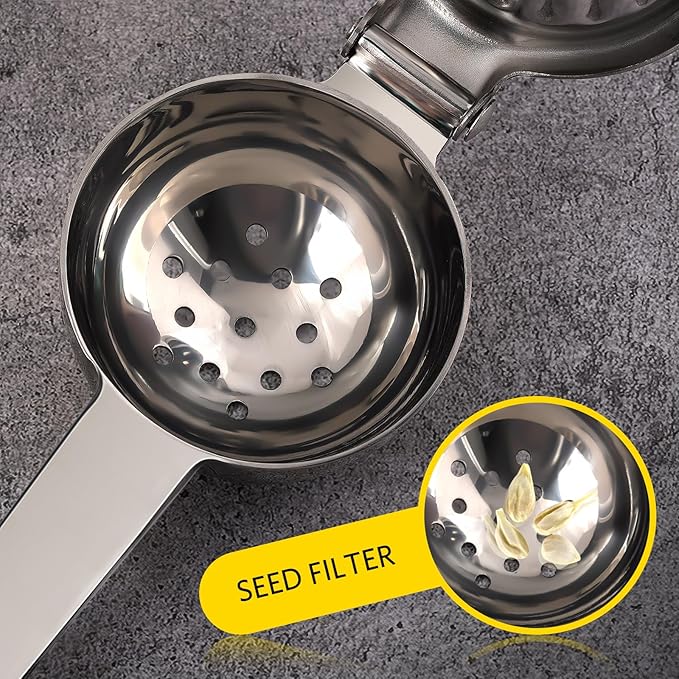 Lemon Squeezer, Sopito Stainless Steel Citrus Press Juicer Heavy Duty with Large Metal Squeezer Bowl for Seedless Juicing, Non-Slip Grip Design Manual Juicer, Silver