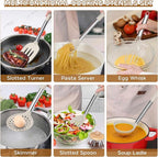 Silicone Cooking Utensils Set of 15, Kitchen Utensils Set with Holder for Nonstick Cookware, 446°F Heat Resistant Stainless Steel Handle - Khaki