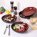 LERATIO Large Pasta Bowls,38oz Ceramic Pasta Bowls,9.0" Reactive Glaze Pasta Bowl Set of 4,Microwave & Dishwasher,Oven Safe,Wide Serving Bowls for Salad,Dessert,Fruit-Reddish Brown