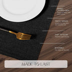 Romanstile Cloth Placemats Set of 4-12 x 18 Inch, Heat Resistant Double Layered Thickened Burlap Place Mats, Washable Faux Linen Farmhouse Table Mats for Kitchen/Dining/Party/Outdoor, Black