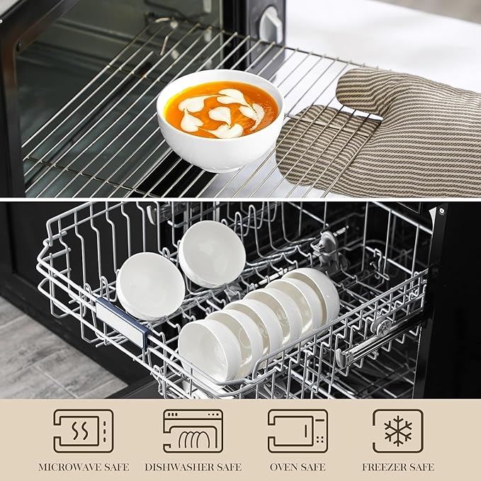 MALACASA Small White Bowls Set of 8, 10 Oz Ice Cream Bowls - Little Ceramic Bowls for Bouillon,Side Dishes, Dessert, Oatmeal, Fruit, Portion Control - Dishwasher & Microwave Safe.