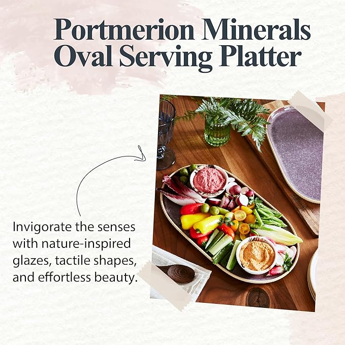 Portmeirion Minerals Oval Serving Platter (13.7"x 7.5") - Stoneware Serving Dish with Reactive Glaze, Amethyst - Modern Ceramic Serveware for Dining, Entertaining, Gifting - Great for Charcuterie