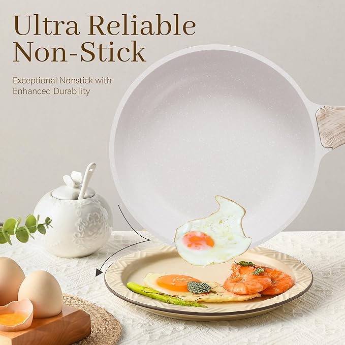 13-Piece Nonstick Pots and Pans Set – Granite Stone Kitchen Cookware Set, PFOA-Free – Includes Frying Pans, Saucepans, Sauté Pan – Induction Compatible, White