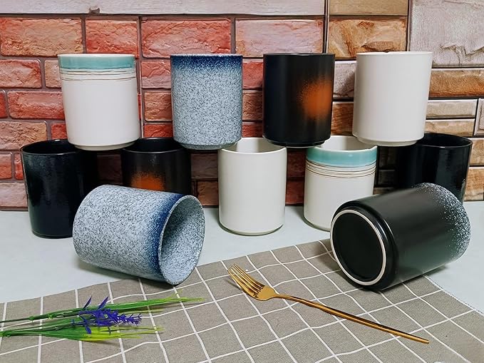Medium Stoneware Kitchen Utensil Holder for Kitchen Counter Short Cooking Utensil Holder for Countertop Spatula Holder Small Utensil Crock Cutlery Holder Silverware Caddy Flower Vase (Retro Black)