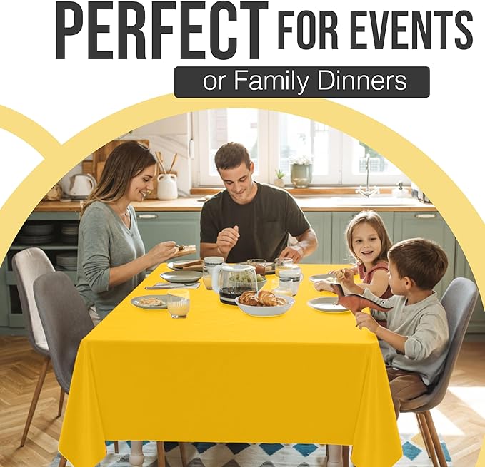 Exquisite 66% Thicker Premium Plastic Table Cloth Rectangle Table Cover 0.5 Mil 6 Pack Yellow Table Cloth 54 Inch x 108 Inch Disposable Tablecloth Won't Tear Easily Like Cheap Thin Brands