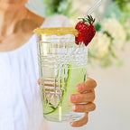 Kate Aspen Clear Plaid Acrylic Glasses Drinkware, Plastic Drinking Glasses Set of 8, 22 oz, Tumblers & Water Glasses Dishwasher Safe, BPA-Free Plastic Cups Reusable for Kithchen, Outdoor, Patio