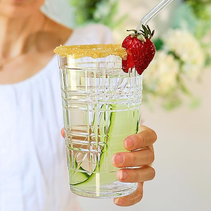 Kate Aspen Clear Plaid Acrylic Glasses Drinkware, Plastic Drinking Glasses Set of 8, 22 oz, Tumblers & Water Glasses Dishwasher Safe, BPA-Free Plastic Cups Reusable for Kithchen, Outdoor, Patio