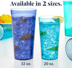 US Acrylic Cafe Plastic Reusable Tumblers (Set of 16) 20-ounce Water Cups Coastal Colors | Restaurant Style Drinking Glasses Value Set, Stackable, BPA-free, Made in the USA | Top-rack Dishwasher Safe