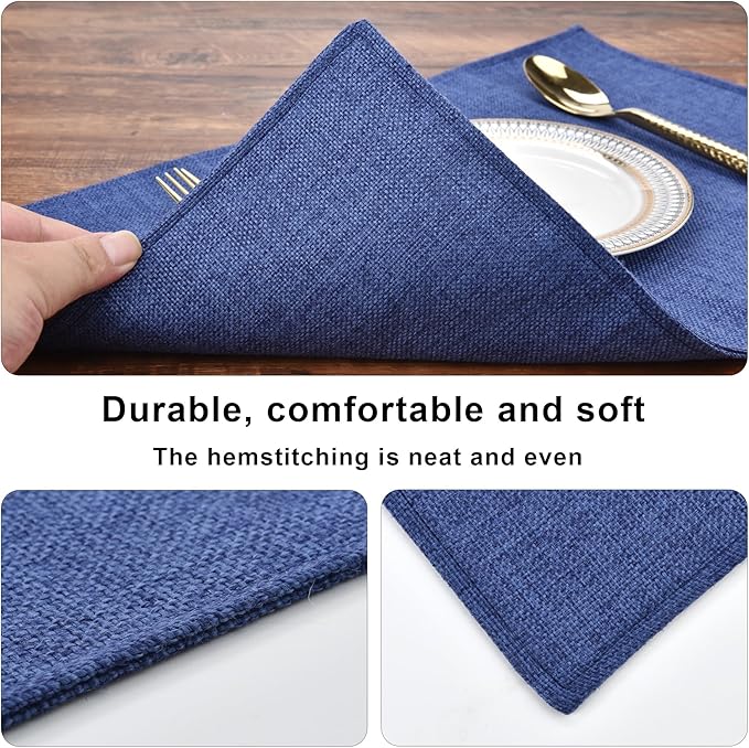Navy Blue Cloth Placemats Set of 6 - Easy to Clean Fabric Table Placemats - Machine Washable Placemats- Heat Resistant Non-Slip Table Mats (Navy Blue, 6),