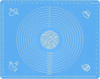 Silicone Baking Mat for Rolling Pastry Dough with Measurements, 25.6" x 17.7" BPA Free Non stick and Non Slip Blue Table Sheet Baking Supplies for Bake Pizza Cake