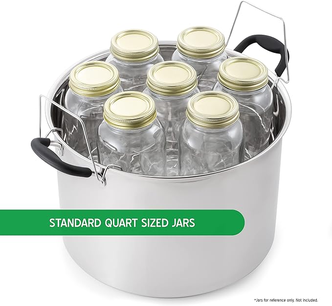 Water Bath Canner 7-Piece Set, Includes Stainless Steel 21.5Qt Induction Capable Canner with Glass Lid, + 1 Stainless Steel Prep-N-Cook Canning Rack, + 1 Jar Wrench, + 1 Bubble Remover, + 1 Lid Lifter