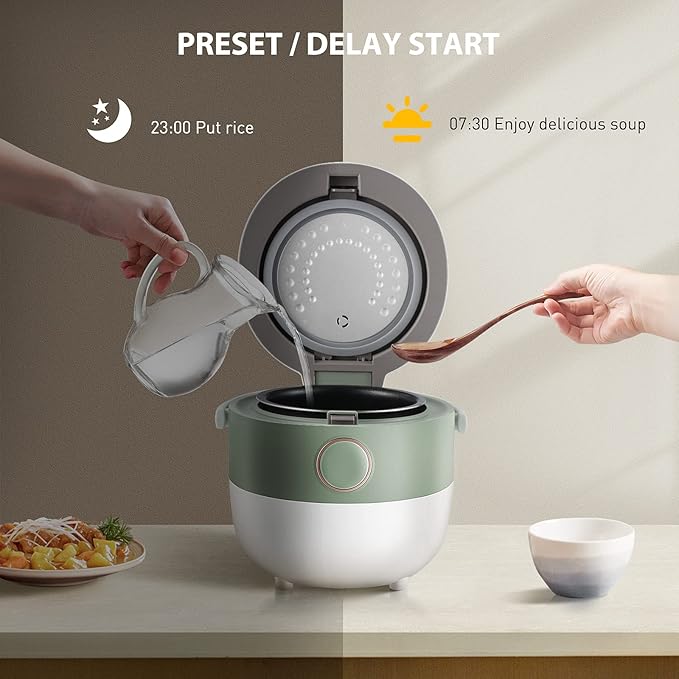 Bear Rice Cooker 3 Cups (Uncooked), 3D Heating and Fuzzy Logic, Healthy Nonstick Small Rice Cooker, PFAS-Free, Touch-Screen, for White/Brown Rice Quinoa Oatmeal Soup