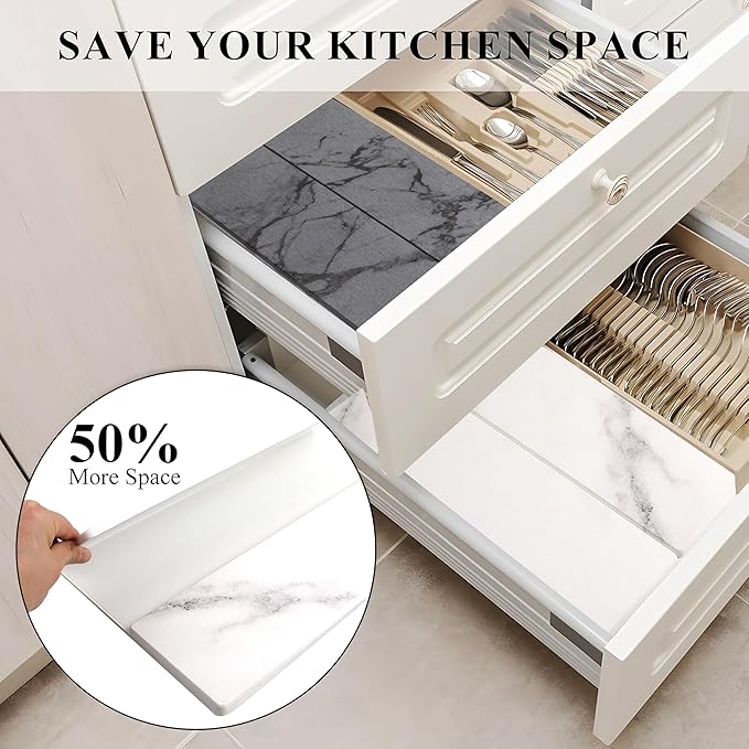 Quick Dry Collapsible Dish Drying Mat, Eco-Friendly Absorbent Diatomaceous Earth Mats for Dishes Bottles Cups 20"×16"Large Stone Dish Drying Mats for Kitchen Counter (White , 20"（L）×16"（W）)