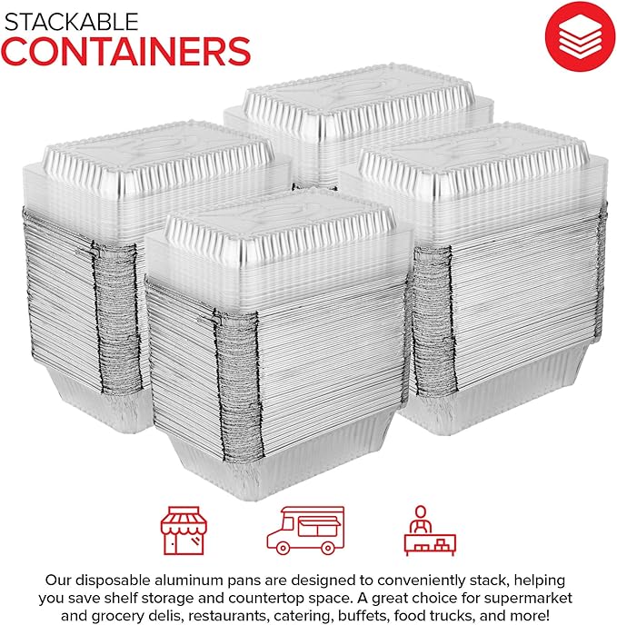 Stock Your Home 2 Lb Small Aluminum Pans with Lids (100 Pack) Foil Pan + Clear Plastic Lid, Disposable Cookware, Takeout Trays with Lids - To Go Disposable Food Containers for Restaurants & Catering