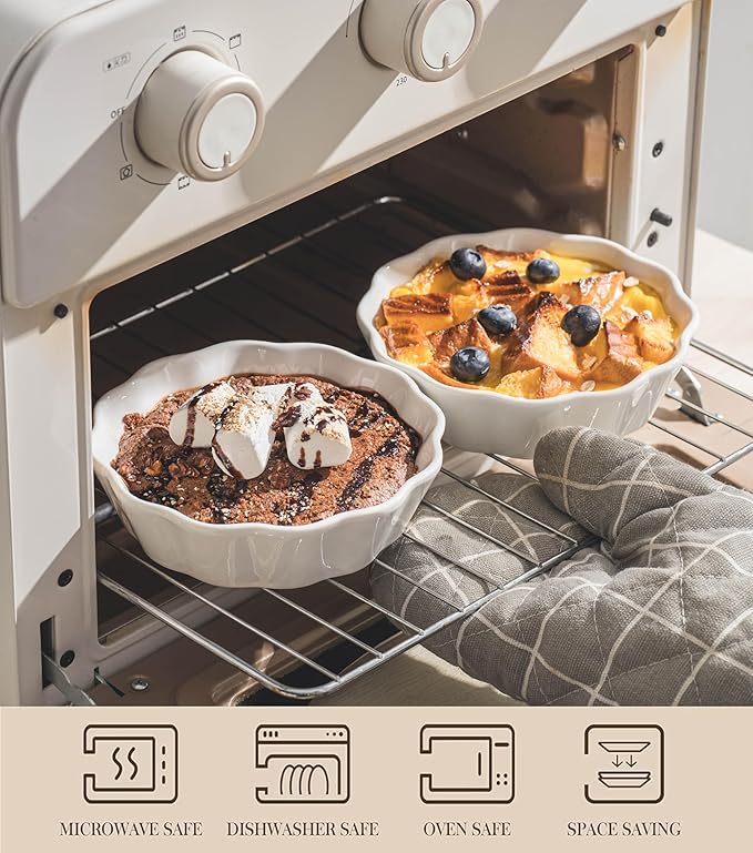 12 Oz Ramekins Oven Safe, Small Baking Dish, Individual Mini Pie Pans for Quiche, Casseroles, Dessert, Tart, Creme Brulee, lasagna, Ceramic Small Quiche Dishes, Set of 6