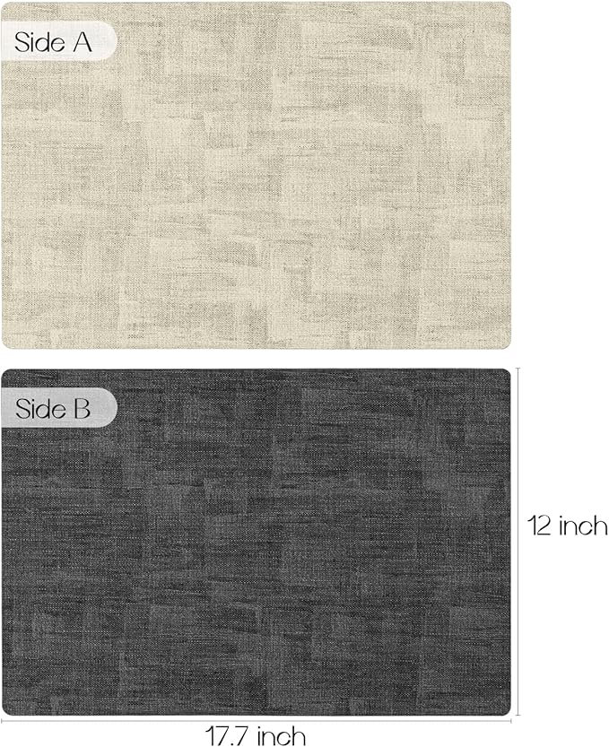 Romanstile Reversible Vinyl Placemats Set of 4, Faux Leather 100% Waterproof Oil-Proof Wipeable Place Mats, Heat Resistant Dual Sided Table Mats for Kitchen/Dining/Party (Grey Beige, 12 x 17 Inch)