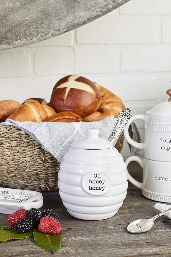 Mud Pie Honey Pot Serving Set, White