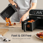 8 Quart Large Air Fryer - Dual Basket Airfryer with Easy View Windows, Preheat, Air Fry, Roast, Broil, Bake, Dehydrate, 2 Independent 4 QT Nonstick Dishwasher Safe Baskets, Black