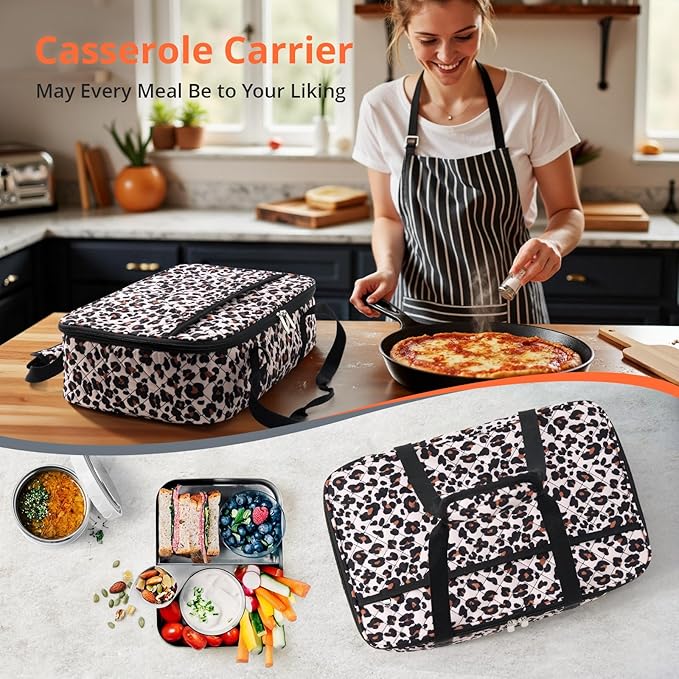 Lunch Bag - Large Insulated Casserole Carrier, Reusable Lunch Box for Men/Women, Insulated Lunch Bag Leakproof Lunchbox for Men Adults Work Picnic Hiking Beach (Leopard Print) 17.12" x 11.42"x 4.53"