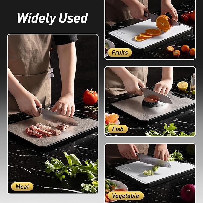 2 in 1 Pure Titanium Cutting Boards for Kitchen Chopping Board with Handle Large Big Small Kitchen Meat Butcher Block Not Stainless Steel Wood Bamboo Glass Rubber Plastic Silicone Acrylic Teak Sink