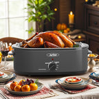 Sunvivi 18-Quart Roaster Oven with Self-Basting Lid, Electric Turkey Roaster Oven with Removable Pan and Rack, Stainless Steel, Grey