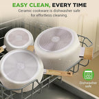 NutriChef 14-Piece pots and pans Set Ceramic Cookware Set - Induction Safe Pots and Pans with Glass Lids, Cool-Touch Handles, Dishwasher Safe, Includes Ladle, Tongs, Spatula, White