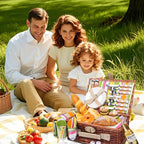 Picnic Basket Set for 4 with Waterproof Blanket Mat Insulation Bag Wicker Rainbow Stripe Cute Hawaiian Tropical Gift for Wedding Birthday Summer Camp Outdoor Camping Beach Travel Christmas