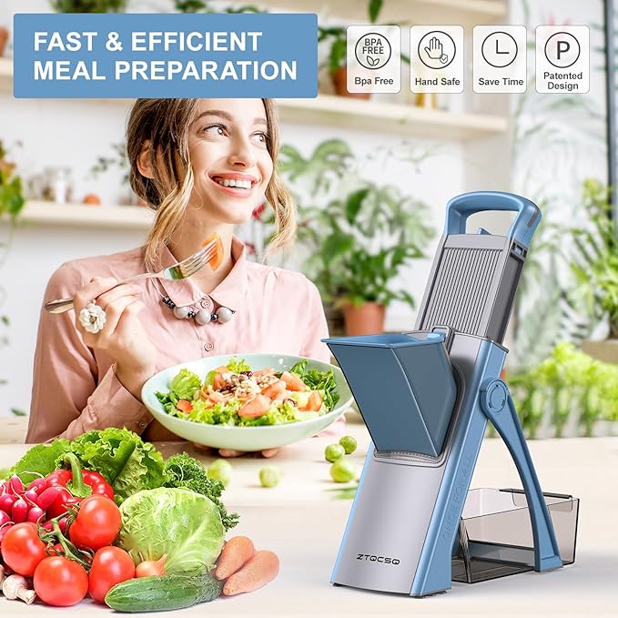 [All in 1] Upgraded Version Mandoline Slicer for Kitchen & Adjustable Mandoline Slicer. Veggie Chopper, Vegetable Cutter, Detachable Blade, Slice, Strips, Dice, Shred and Chop