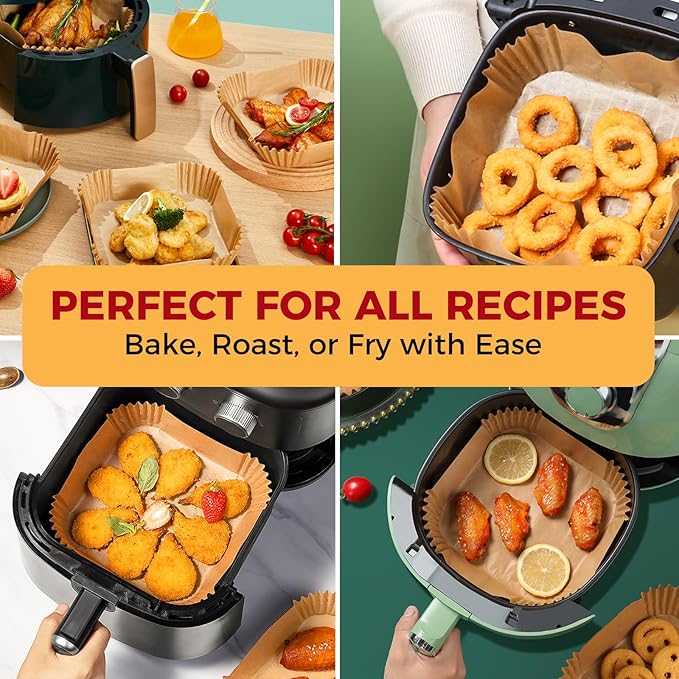 Air Fryer Liners Disposable - 100Pcs 4.7In Square Parchment Paper for Air Fryer, Non-Stick Oilproof Baking Paper Sheets for 1-3 QT Airfryer Basket