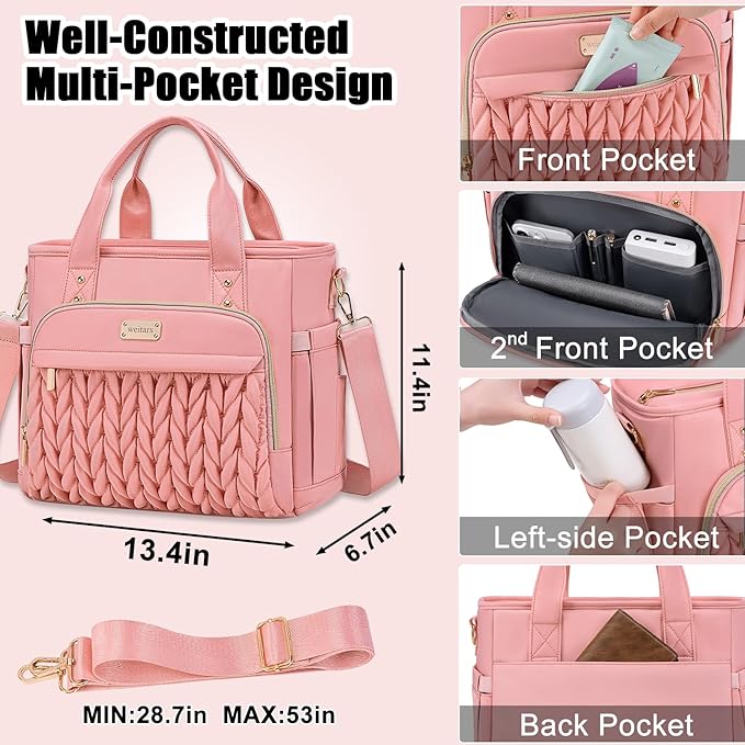 Weitars Insulated Lunch Bag for Women,Leak Proof Lunch Box for Work,Extra Large Lunch Tote Bag With Removable Shoulder Strap with Side Pockets,Reusable Lunch Bag For Picnic Hiking (Pink-02)