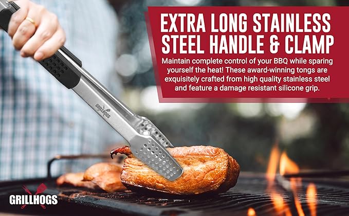 16" Extra Long Tongs 18/0 Stainless Steel BBQ Grill Tongs with Durable Soft Grip Handle for Cooking - Durable Grilling Accessory, Tongs for Cooking & Kitchen, Outdoor Barbecue, Easy to Clean