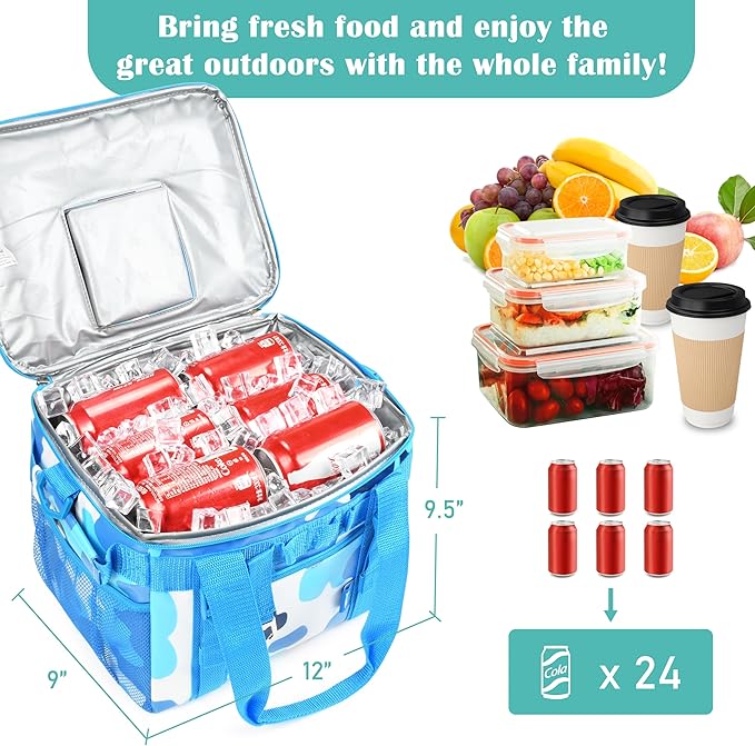 Tirrinia Large Insulated Cooler Bag - Outdoor Leakproof Cooler Box for Women & Men - Portable Freezer Bag with Adjustable Shoulder Strap for Camping, Picnic, Golf, Beach