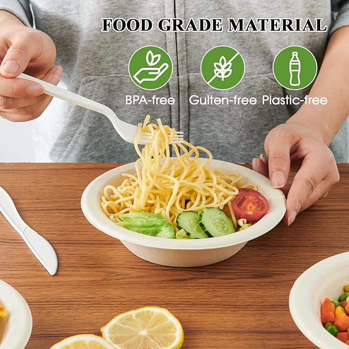 ECOLipak 150 Pack Compostable Disposable Paper Bowls, 16 OZ Bagasse Heavy duty Biodegradable Eco Friendly Sugarcane Soup Bowls for Salad Dessert(Nature)