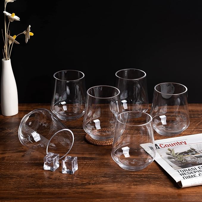 KX-WARE Unbreakable 16-ounce Acrylic Stemless Wine Glasses All Purpose Plastic Tumbler, set of 8 Clear Dishwasher Safe BPA Free Classic Style