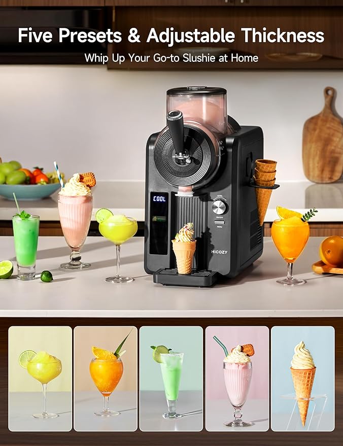 HiCOZY F3 Slushie Machine & Soft Serve Ice Cream Machine, No Ice Needed, Self-Cleaning, 5 Presets for Soft Serve, Frozen Drink, Milk Shake, Margaritas, Frappés and More
