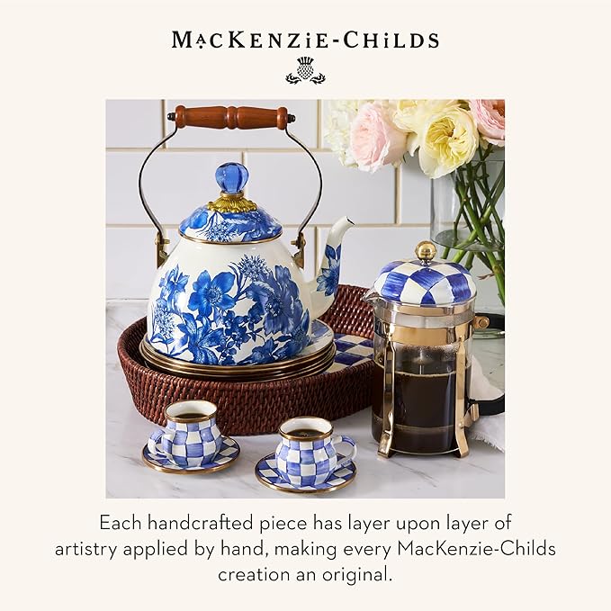 MACKENZIE-CHILDS 2-Quart Enamel Tea Kettle, Cute Tea Kettle for Stovetop, Royal English Garden