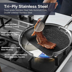 Non Stick Frying Pan Set, 8, 10 and 12-Inch Hybrid Non Toxic Fry Pan Skillet with Lids, Dishwasher and Oven Safe, Induction Ready, Silver Kitchen Cookware set (8-Piece Set)