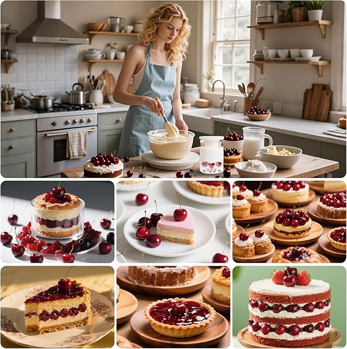 Cherry Pitter, 7-Hole Long Plunger Push Button Cherry Core Remover Tool with Splatter Protector, Quickly Pitting Cherries for Making Jam, Pies (White)