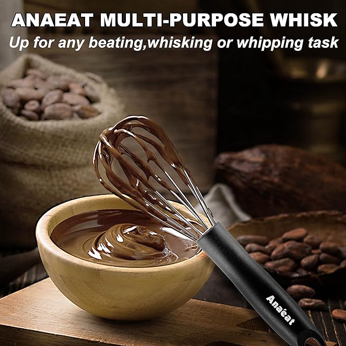 Anaeat Stainless Steel Kitchen Whisk Set of 4, Milk and Egg Beater Blender with Thick Wire for Whisking, Cooking, Baking, Beating and Stirring - 11'' Flat Whisk and 8.5''+10.5''+12'' Balloon Whisks