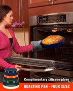 Round Baking Pan Set Roasting Dish 4-Pack 9/10/12/14 Inch Enamel Non Stick Large Cookware for Cake Bread Pie Pizza Turkey Steak, Non-Toxic Oven Dishwasher Safe, Christmas Gift Bakeware