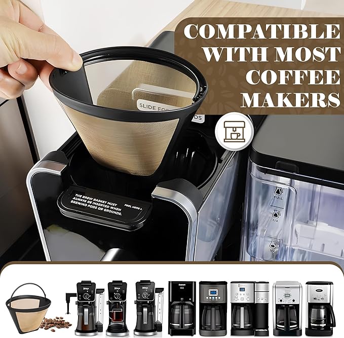 Reusable Filter for Cuisinart Coffee Tone Basket GTF 10 12 14 Cup - Eco Friendly Coffee Filters Reusable - No.4 Cone Style Replacement Permanent Coffee Filter for Cuisinart Machines and Brewers