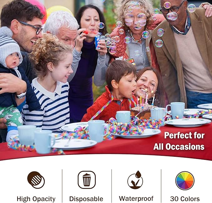 Party Solids 12-Pack Premium Plastic Tablecloth 54in. x 108in. Rectangle Table Cover - Red