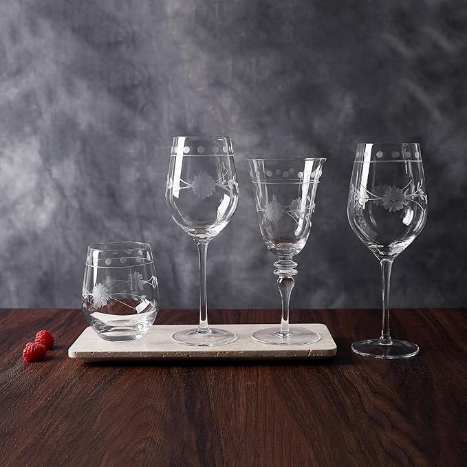 Premium Delight Vintage Cocktail Glasses Set of 4, 9 oz – Hand-Blown with Etched Long Stem, Classic Glassware for Weddings, Dinners, and Holiday Gifting (Martini Glasses)
