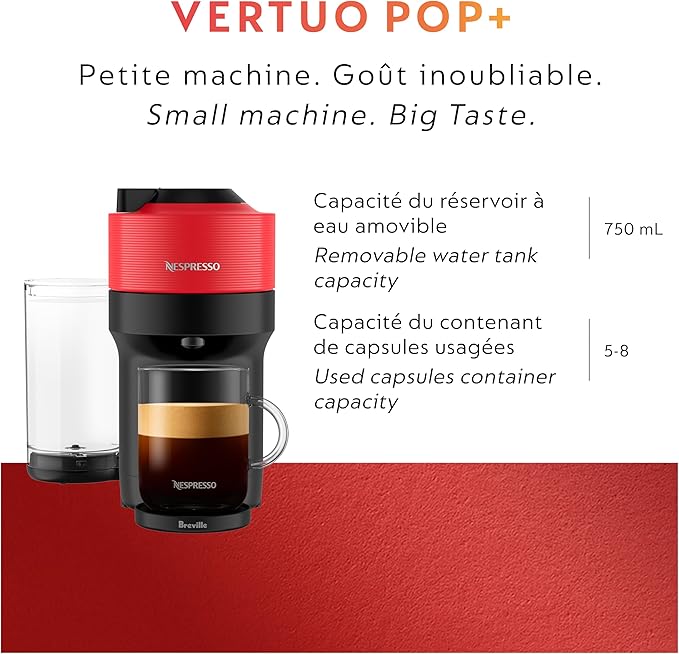 Nespresso Vertuo Pop+ Coffee and Espresso Maker by Breville, Spicy Red