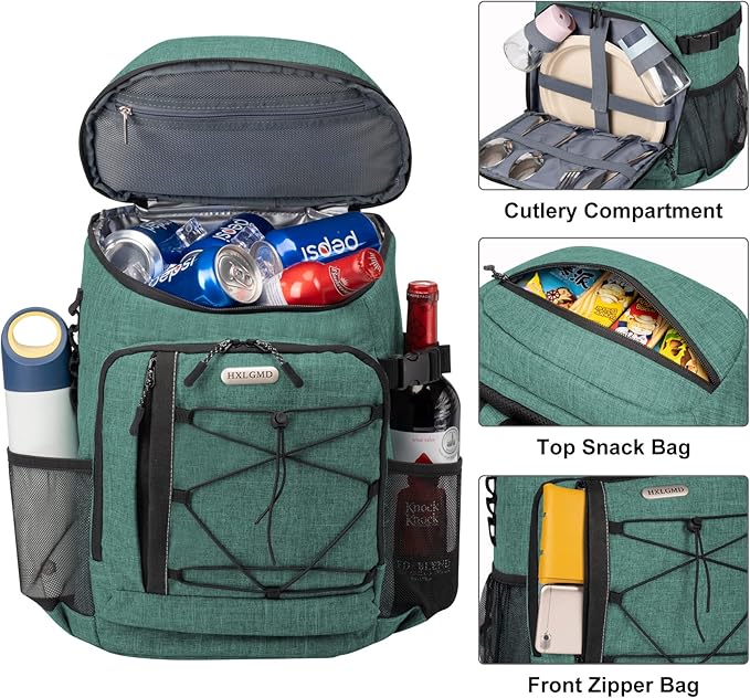 Backpack Coolers Insulated Leak Proof 30 Cans, Soft Sided Insulated Cooler Bags Ice Chest Backpack for Beach Travel Camping, with Reusable Ice Packs