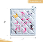 Maison d' Hermine Pot Holders Set 100% Cotton Heat Resistant Potholders 8" x 8" Hot Pads with Loop BBQ, Cooking, Grilling, Kitchen, Handling Hot Pans Spring/Summer (Pack of 2, Blossoms in Spring)