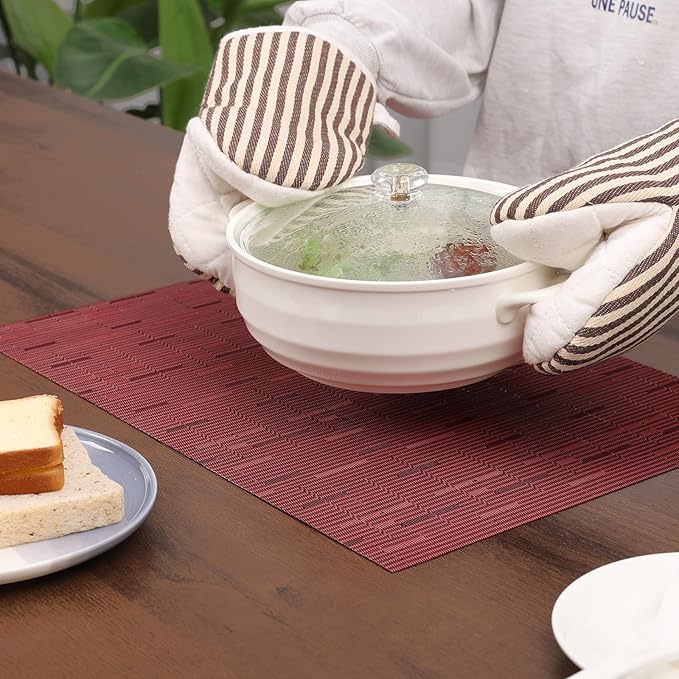 Myir JUN Placemats Set of 8, Vinyl Woven Placemats Place Mats Indoor Set of 8 Washable Table Mats Non-Slip Place mats for Dining Table (Red, Set of 8)