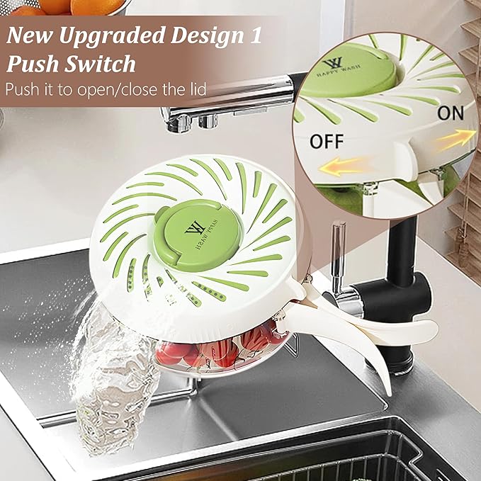 Fruit Washing Bowl with Strainer and Lid with Handle, Portable Strainers and Colander for Kitchen, Vegetable Wash Drain Basket, 3 in 1 Berry Fruit Storage Containers for Fridge Kitchen Picnic Outdoor